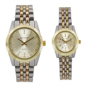 Two Tone Luxury Style Dress Metal Wrist Couple Bling Fashion Watch Gift Set
